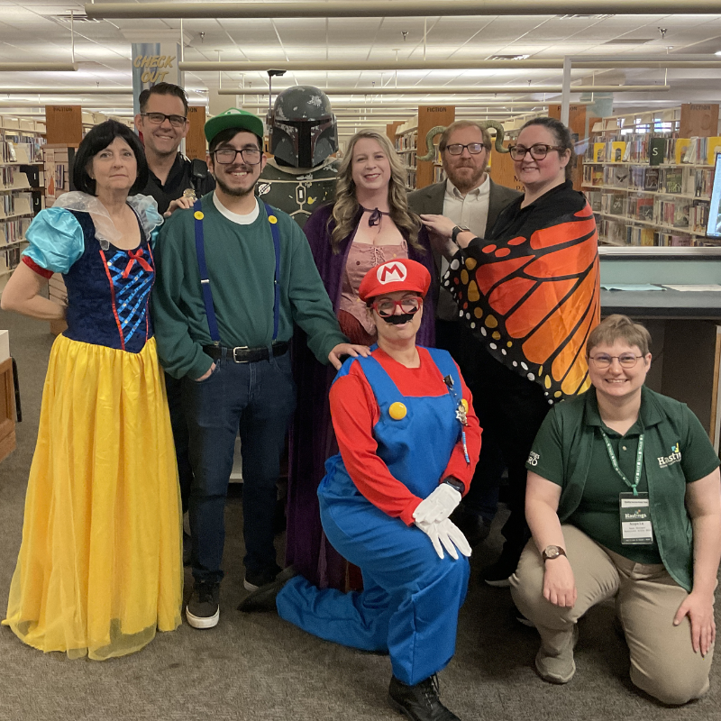 Some library staff members in their halloween costumes