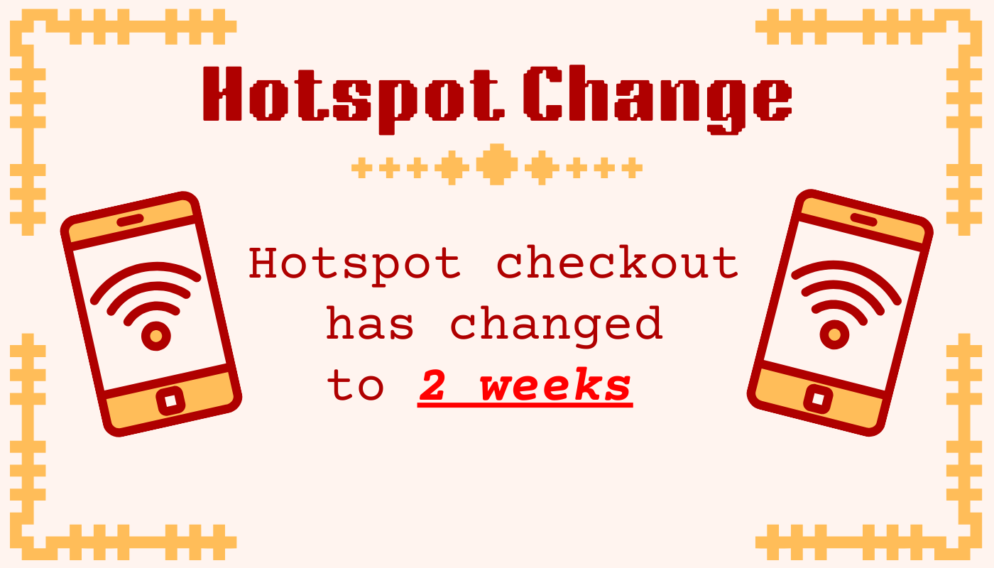 Hotspot checkout period changed to 2 weeks