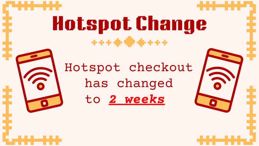 Hotspot checkout period changed to 2 weeks